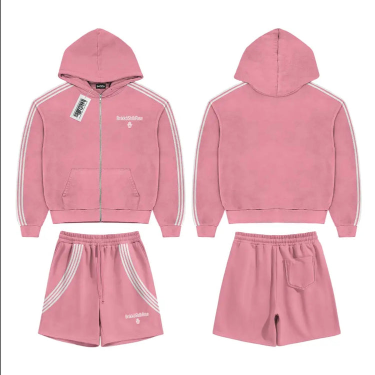 Brıkkö short sets with the zip up hoodie