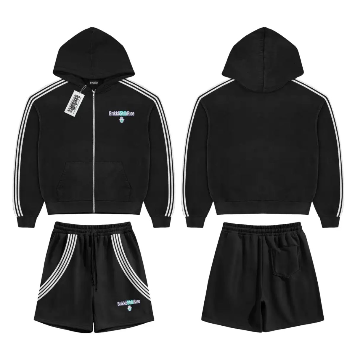 Black Shorts & Zip Up Hoodie Set