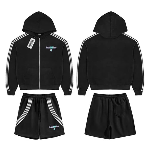 Black Shorts & Zip Up Hoodie Set