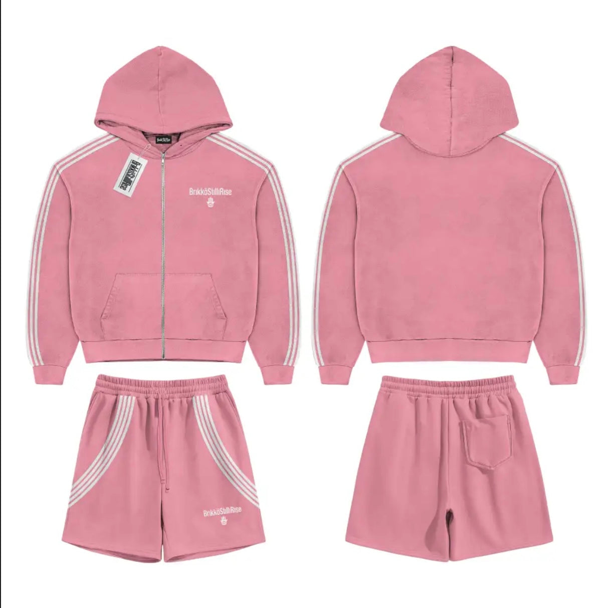 Candy Pink Shorts & Zip Up Hoodie Set