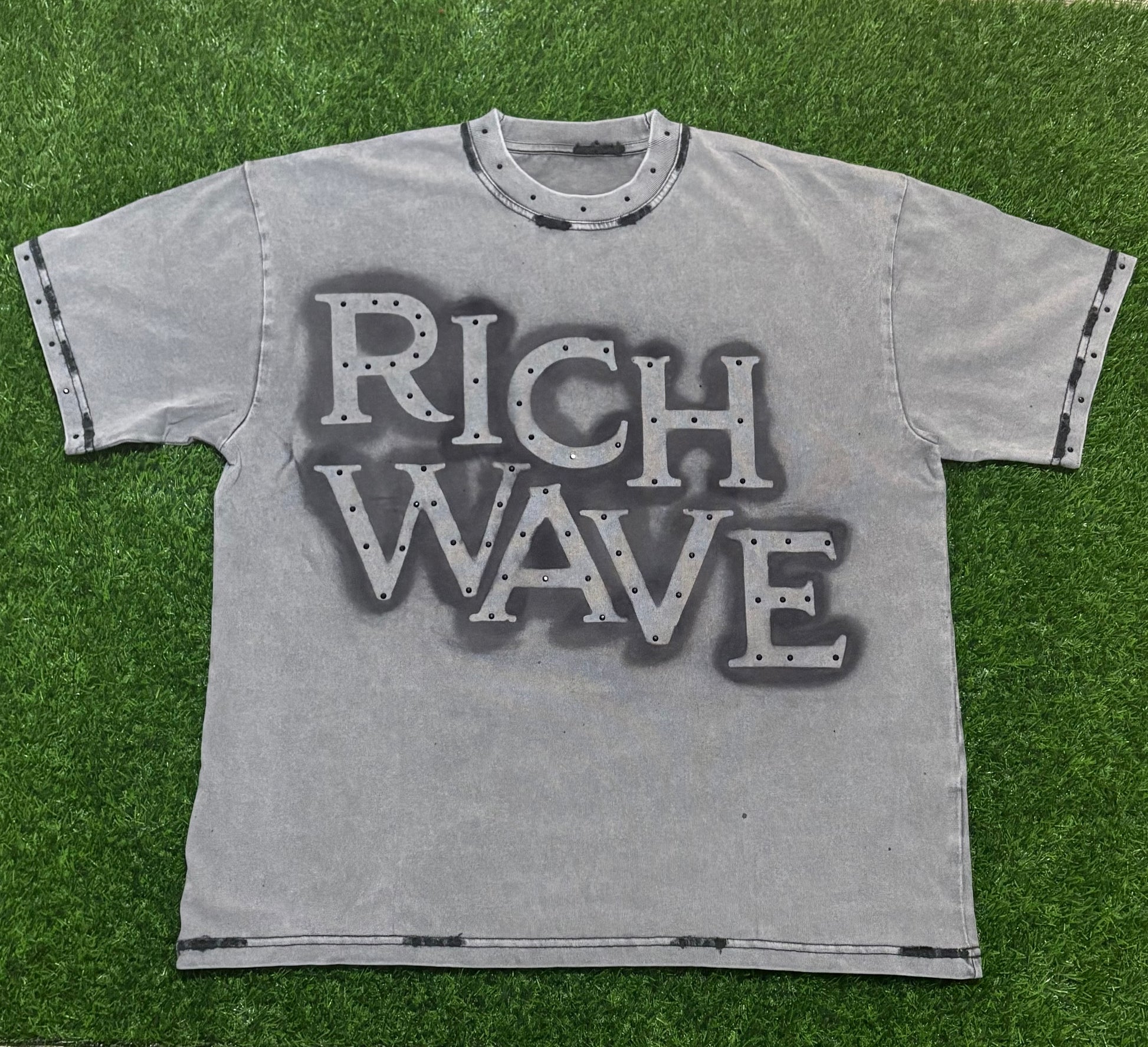 Distressed|Rhinestones 100% organic cotton Rich Wave Tshirts