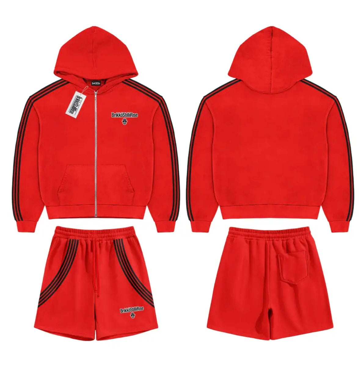 Red Shorts & Zip Up Hoodie Set