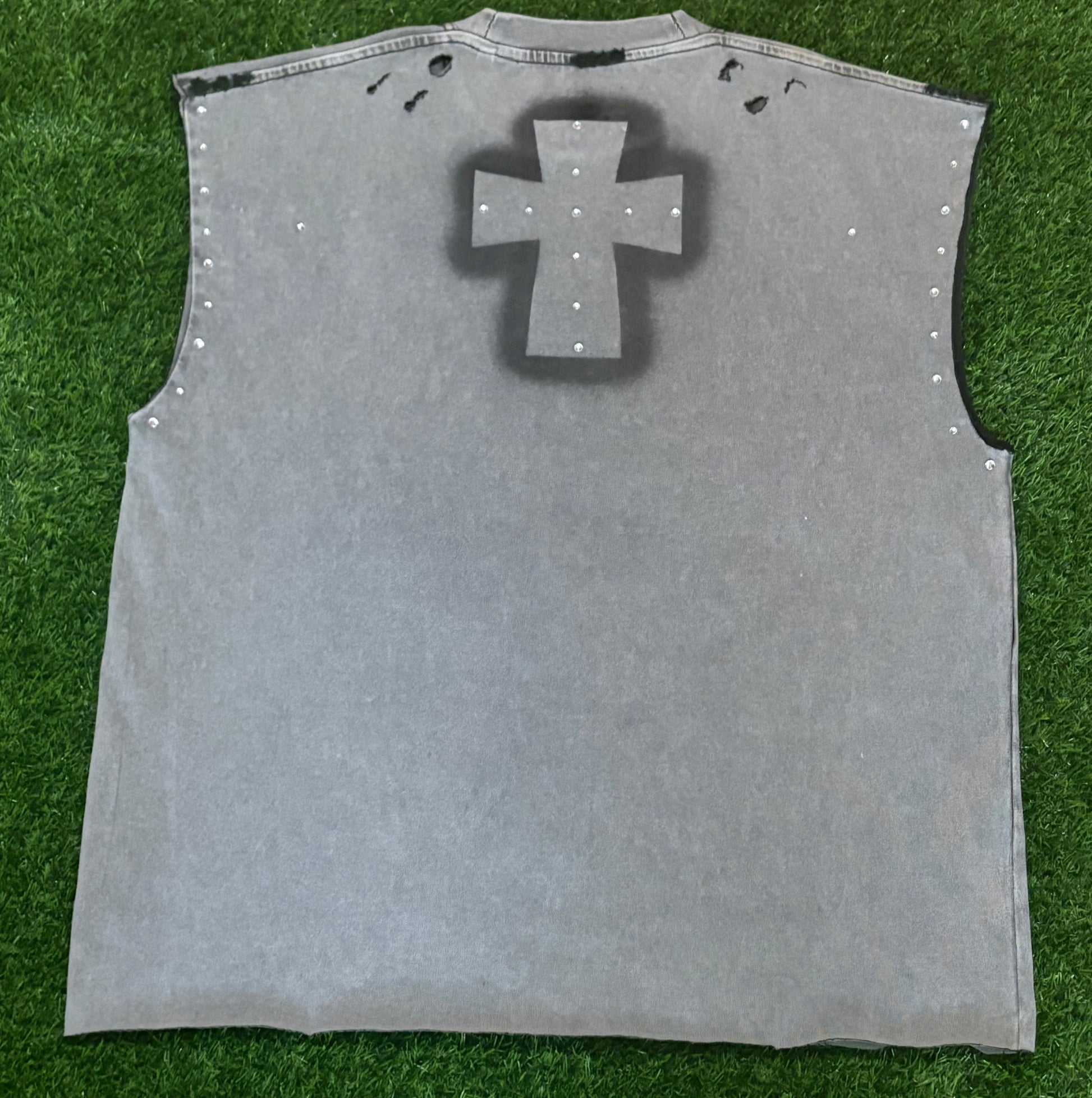 Distressed|Rhinestones Rich Wave No Sleeves T-shirt